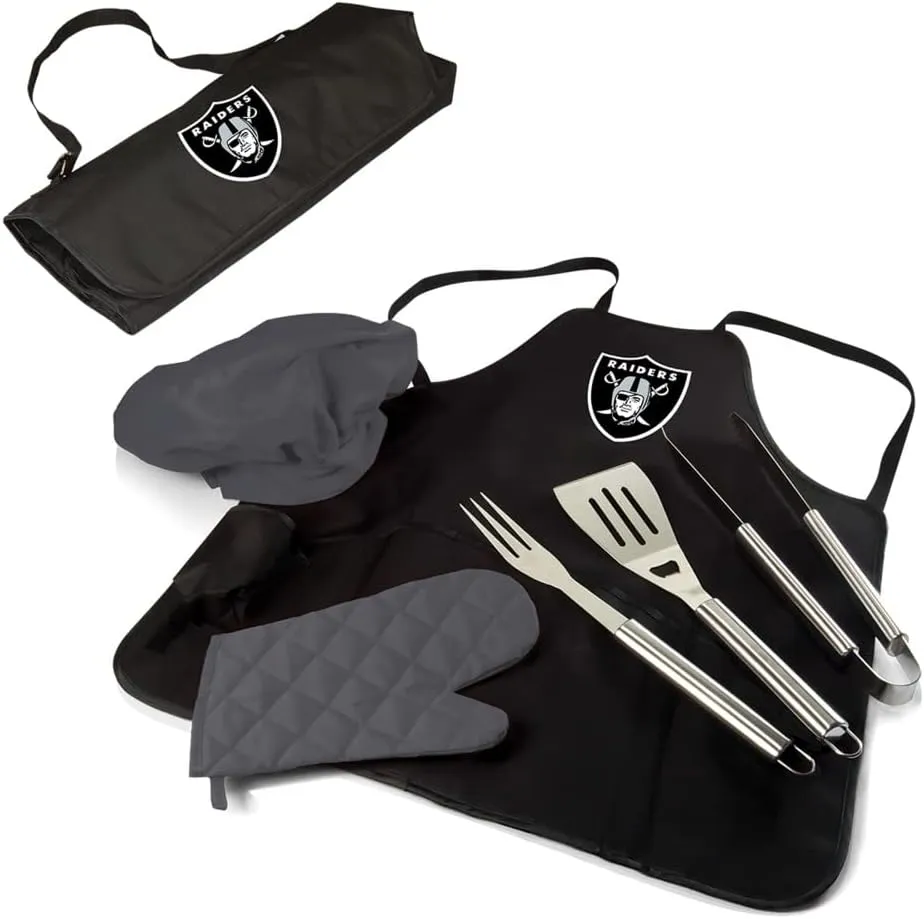 Picnic TIME BBQ Apron Tote Pro Grill Set, (Black with Gray Accents)