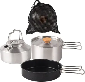 Picnics Pan Sets Camping Cooking Pots Pans & Kettle with Lid Stainless Containers Cookware Kits Tableware Cooking Tools