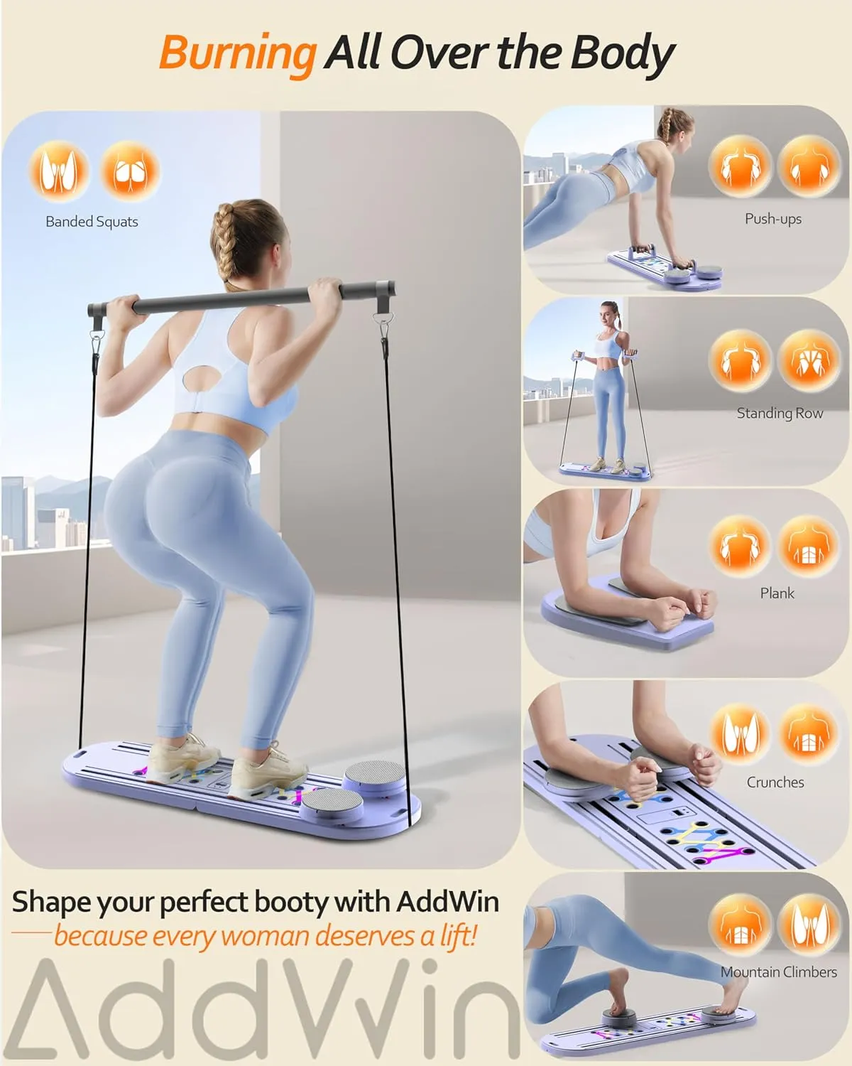 Pilates Board, Pilates Reformer Set, Pilates Machine 15-in-1 Multifunctional Abdominal Board for Home Office Workout, Foldable Portable Pilates Reformer Board for Women