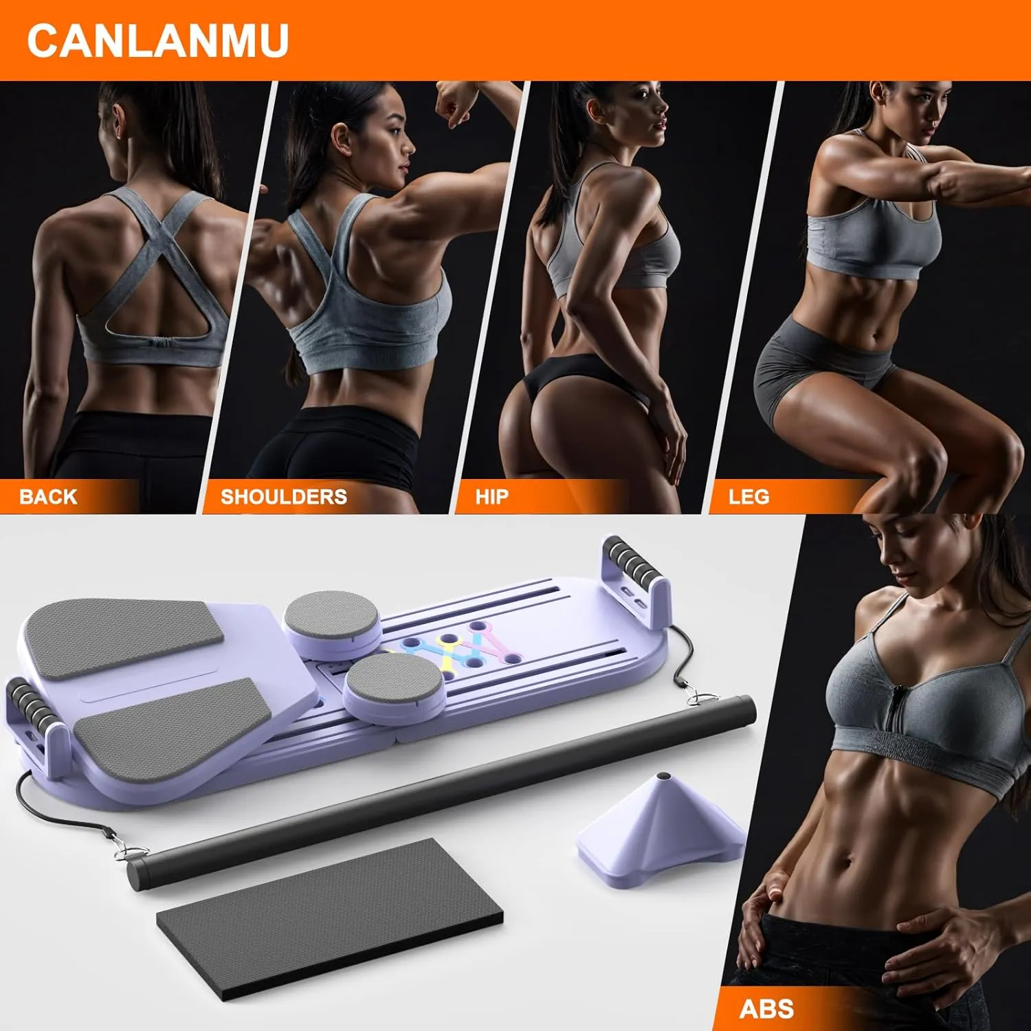 Pilates Board,Multifunctional Rebound Abdominal Board,Foldable Pilates Reformer Set, Ab Core Trainer Machine,Ab Exercise Board,Abs Workout Equipment for Women Home Gym Equipment