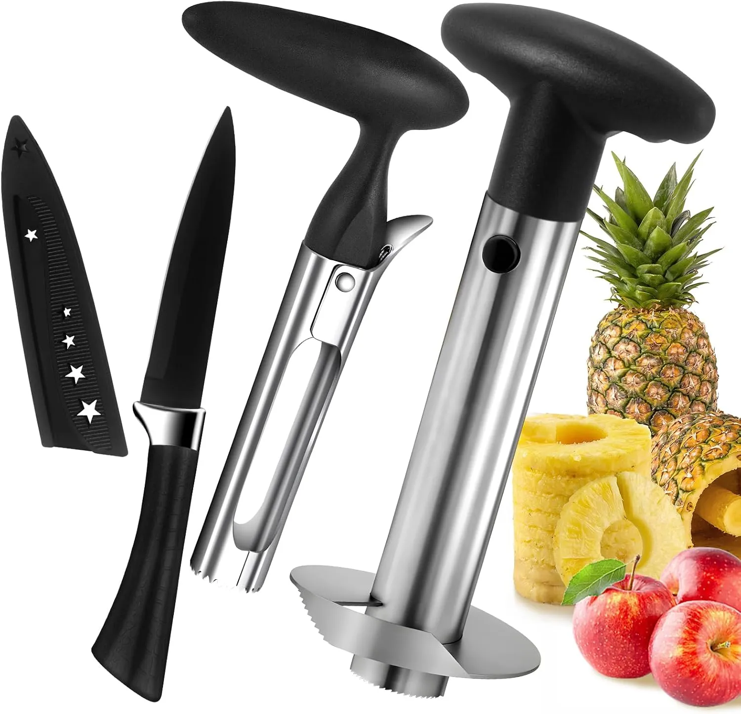Pineapple Corer and Slicer, Stainless Steel Apple Pineapple cutter and corer Set, with Pineapple Slicer, Apple Corer and Fruit Cutter, Pineapple Apple corer tool kitchen