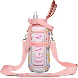 Pink Dog mom Half Gallon Water Bottle with Sleeve - BPA Free Water Bottle 64 OZ - Leakproof Water Jug with Time Marker - Motivational Workout Water Bottle for Office Gym Outdoor Hiking Travel