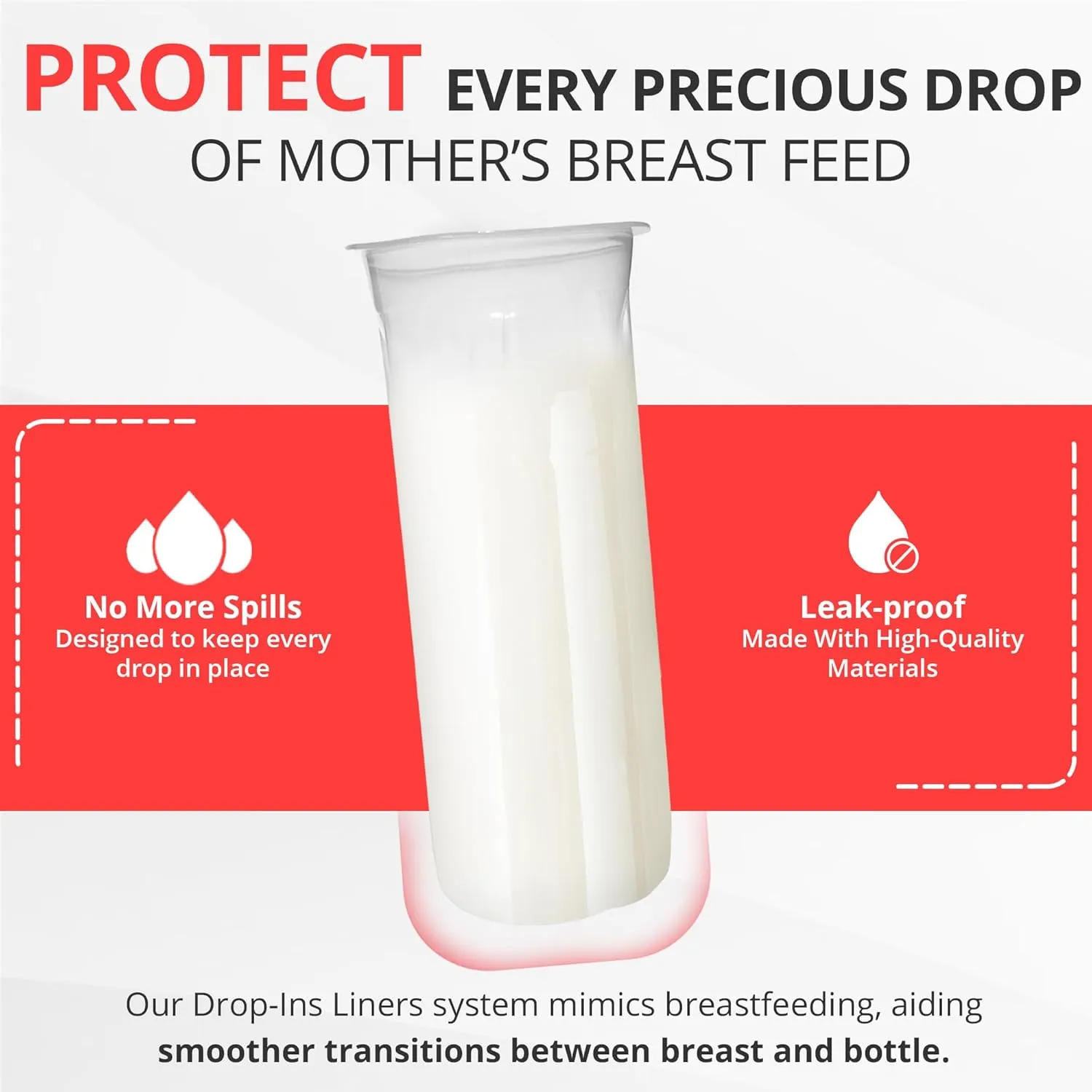 Playtex Baby Nurser Pre-Sterilized Disposable Drop-Ins Bottle Liners, Closer to Breastfeeding, 8 Oz, 50 Count