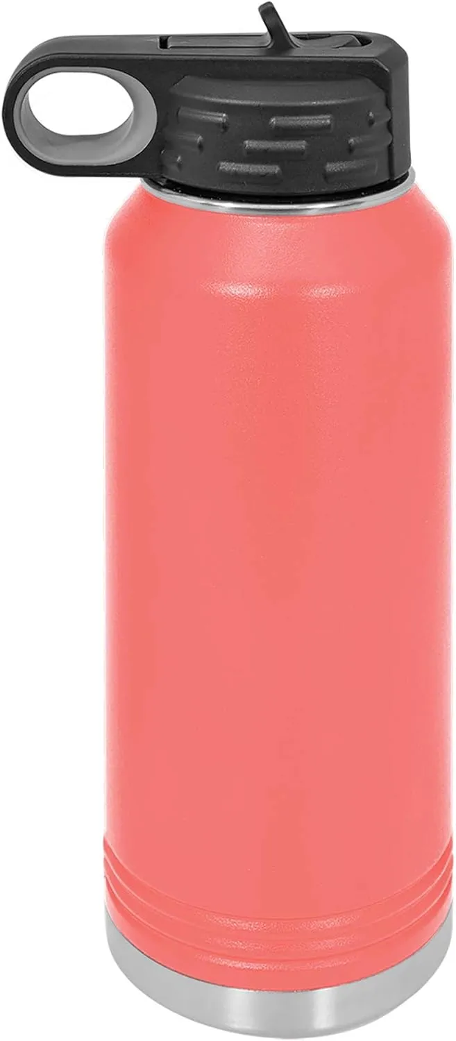 Polar Camel 32 oz Stainless Steel Water Bottle with Flip Top Lid and Straw (Coral)