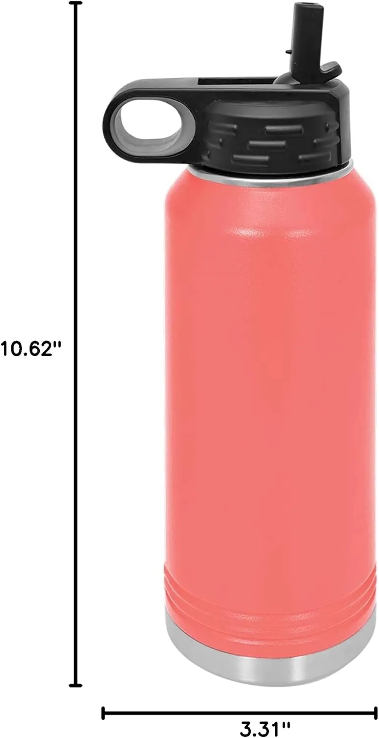 Polar Camel 32 oz Stainless Steel Water Bottle with Flip Top Lid and Straw (Coral)