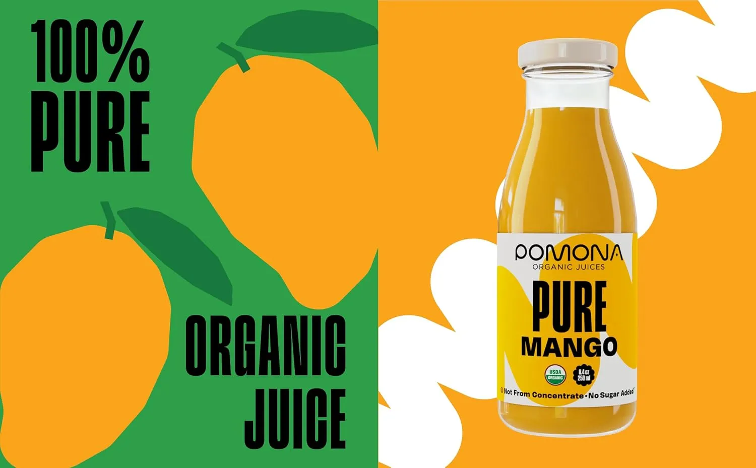 Pomona Organic Juices Pure Mango Juice, 8.4 Ounce Bottle (Pack of 12), Cold Pressed Organic Juice, Non-GMO, No Sugar Added, Not from Concentrate, Gluten Free, Kosher Certified, Preservative Free