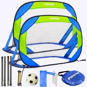 Porayhut Pop up Soccer Goal and Ball Sets, Portable Soccer Net for Training,Set of 2, Easy Assembly with Compact Carrying Bag,Gift for Kids with Pump and 8 Stakes
