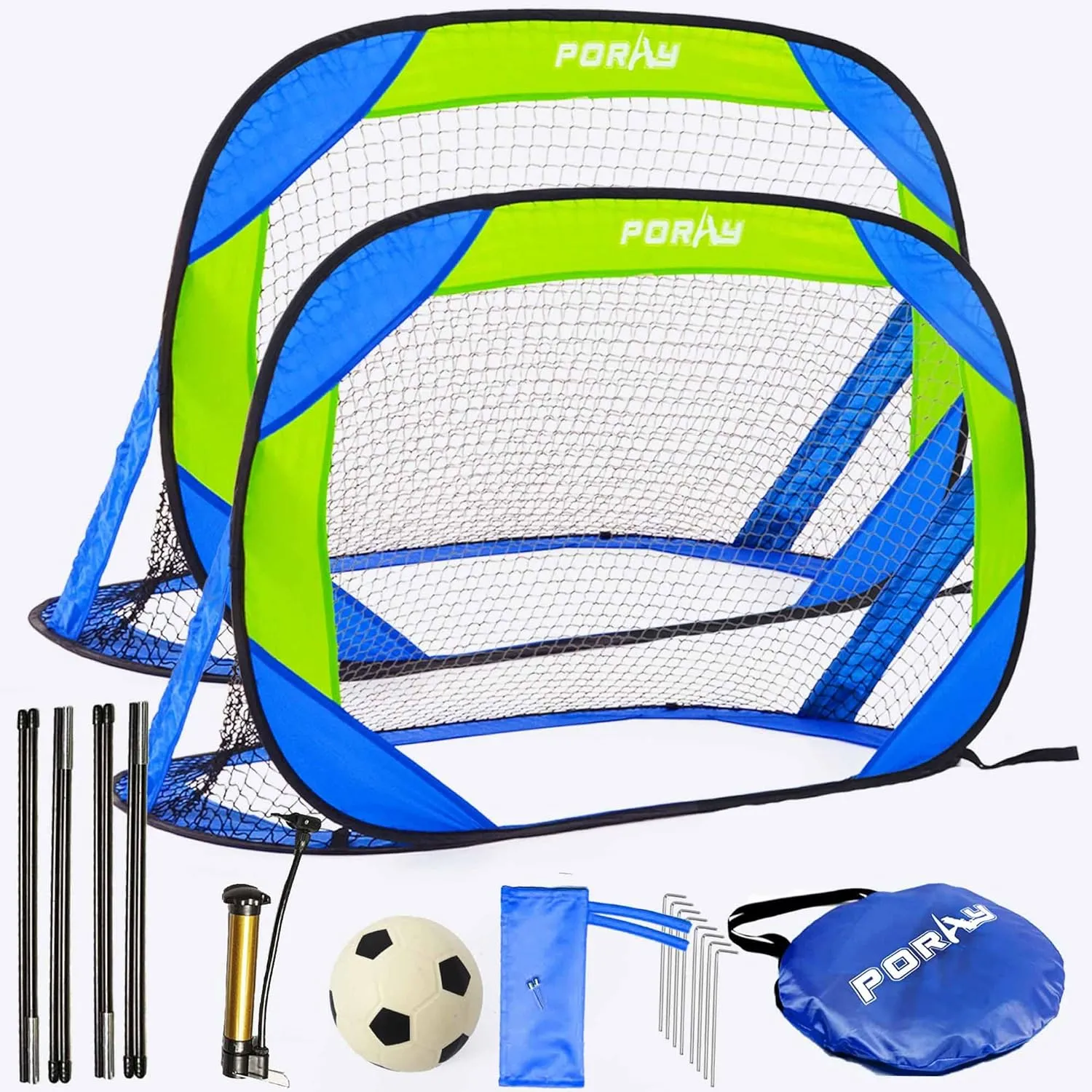 Porayhut Pop up Soccer Goal and Ball Sets, Portable Soccer Net for Training,Set of 2, Easy Assembly with Compact Carrying Bag,Gift for Kids with Pump and 8 Stakes