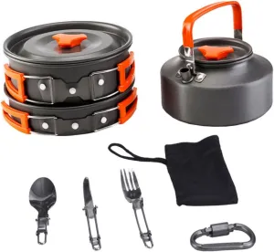 Portable Camping Cookware Set Cooking Pan Pot Teapot Cooking Utensils Outdoor BBQ Supplies for Hiking Climbing