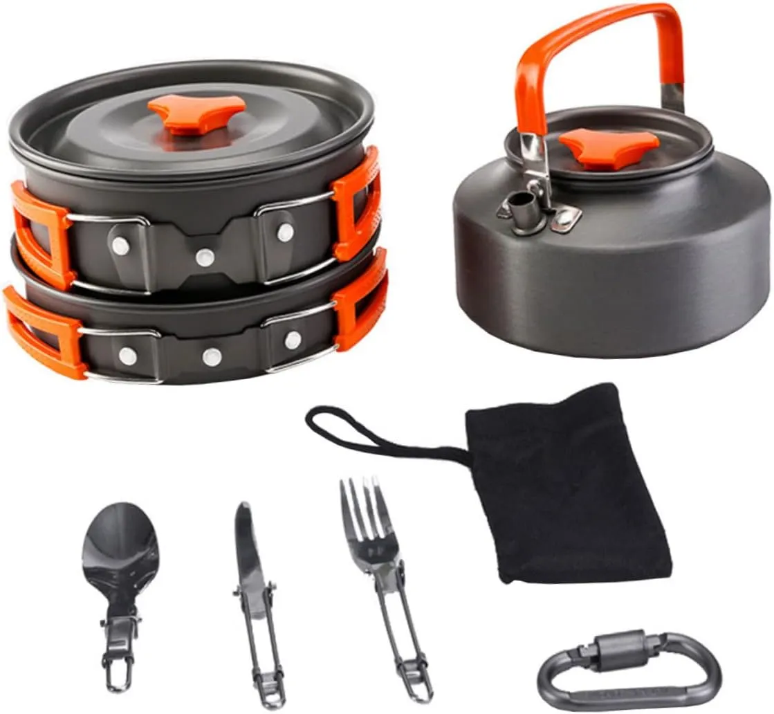 Portable Camping Cookware Set Cooking Pan Pot Teapot Cooking Utensils Outdoor BBQ Supplies for Hiking Climbing