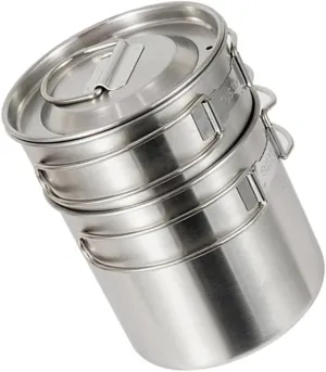 Portable Camping Cup Set 2pcs Large Capacity Stainless Steel Folding Pot Collapsible Drinking Cup Hiking Bowl Handle
