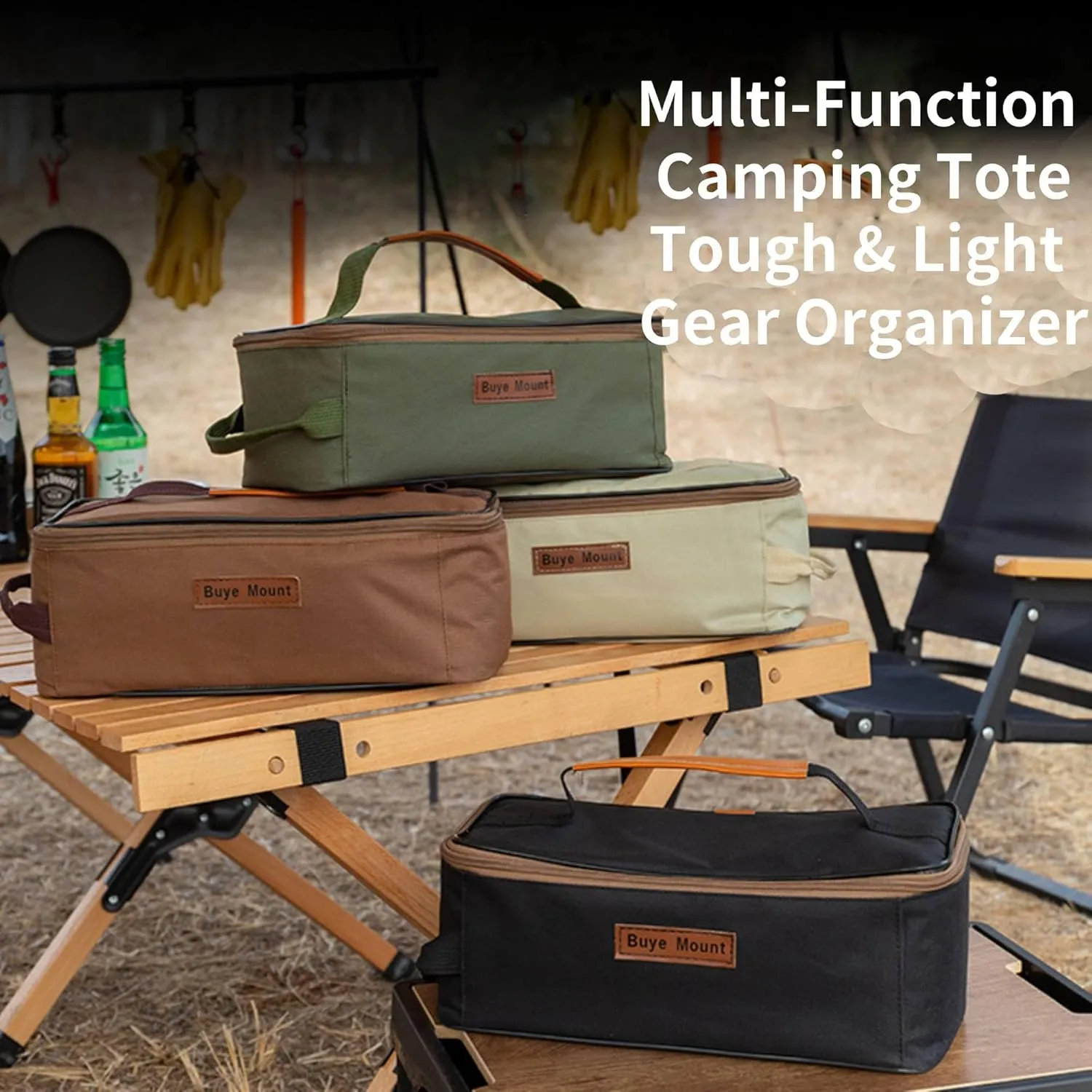 Portable Camping Organizer Bag, Large Capacity Multifunctional Storage Bag, Portable Pouch for BBQ Camp Cookware Kitchen Kit (Army Green)