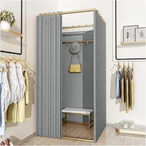 Portable Floor-Standing Dressing Room with Linen Curtain, Mobile Fitting Room for Clothing Stores Exhibitions