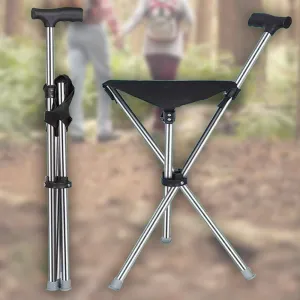 Portable Folding Cane Chair, Lightweight Crutches Stool with Seat for Trekking Hiking， Compact Walking Stick Stool Seat for Seniors Travel Camping