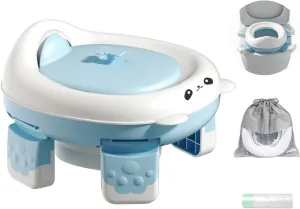 Portable Travel Potty, Training for Baby to Toddler, Travel Toilet Seat with Charts and Storage Bag, Folding Potty for Kids Boys Girls Indoor and Outdoor (Blue)
