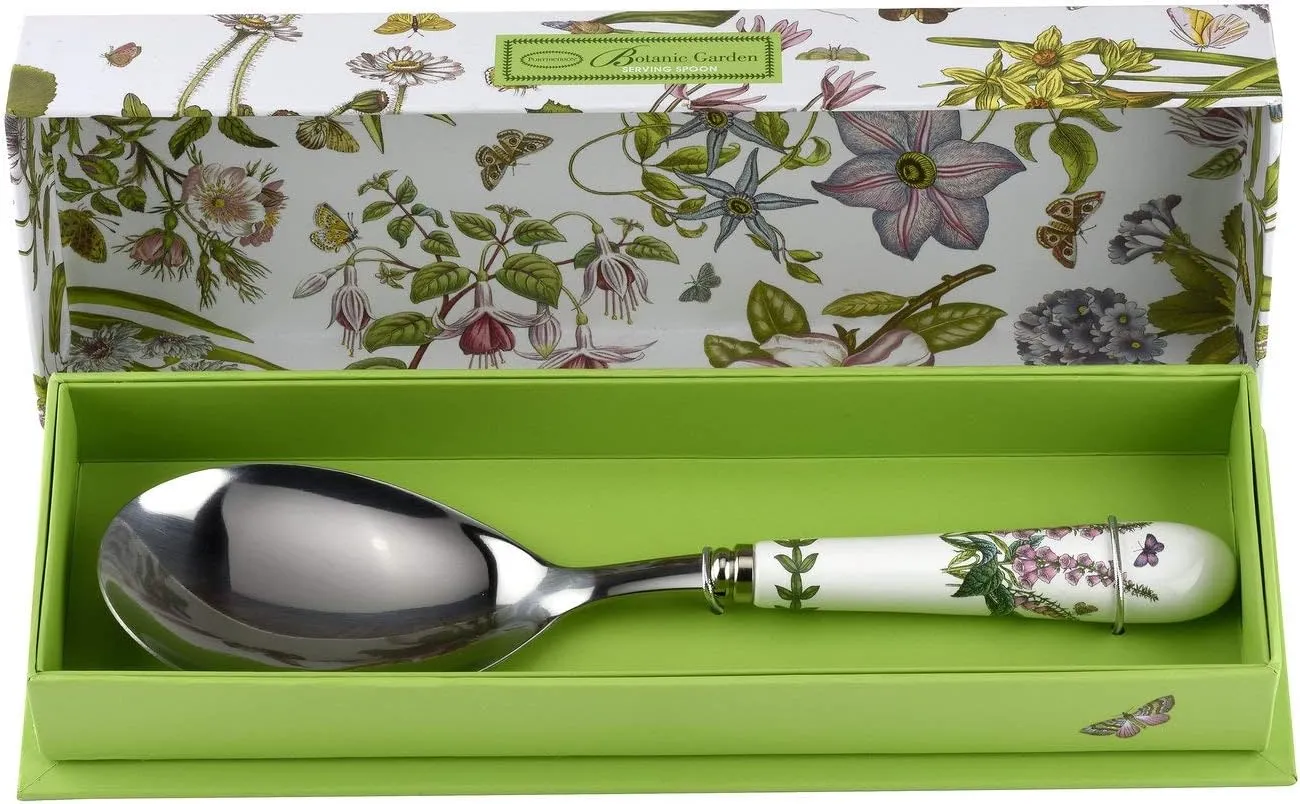 Portmeirion Botanic Garden 10" Serving Spoon, Foxglove Motif - Porcelain Handle & Stainless Steel, Chip-Resistant Glaze - Ideal Kitchen Tool for Cooking & Serving - Everyday Kitchen Tools
