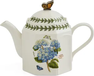 Portmeirion Botanic Garden Bouquet Teapot, 37 Ounce - Floral Hydrangea, Octagonal Shape with Butterfly Lid, Dolomite Tea Pot for Afternoon Tea & Elegant Dining - Cottagecore Tea Decor
