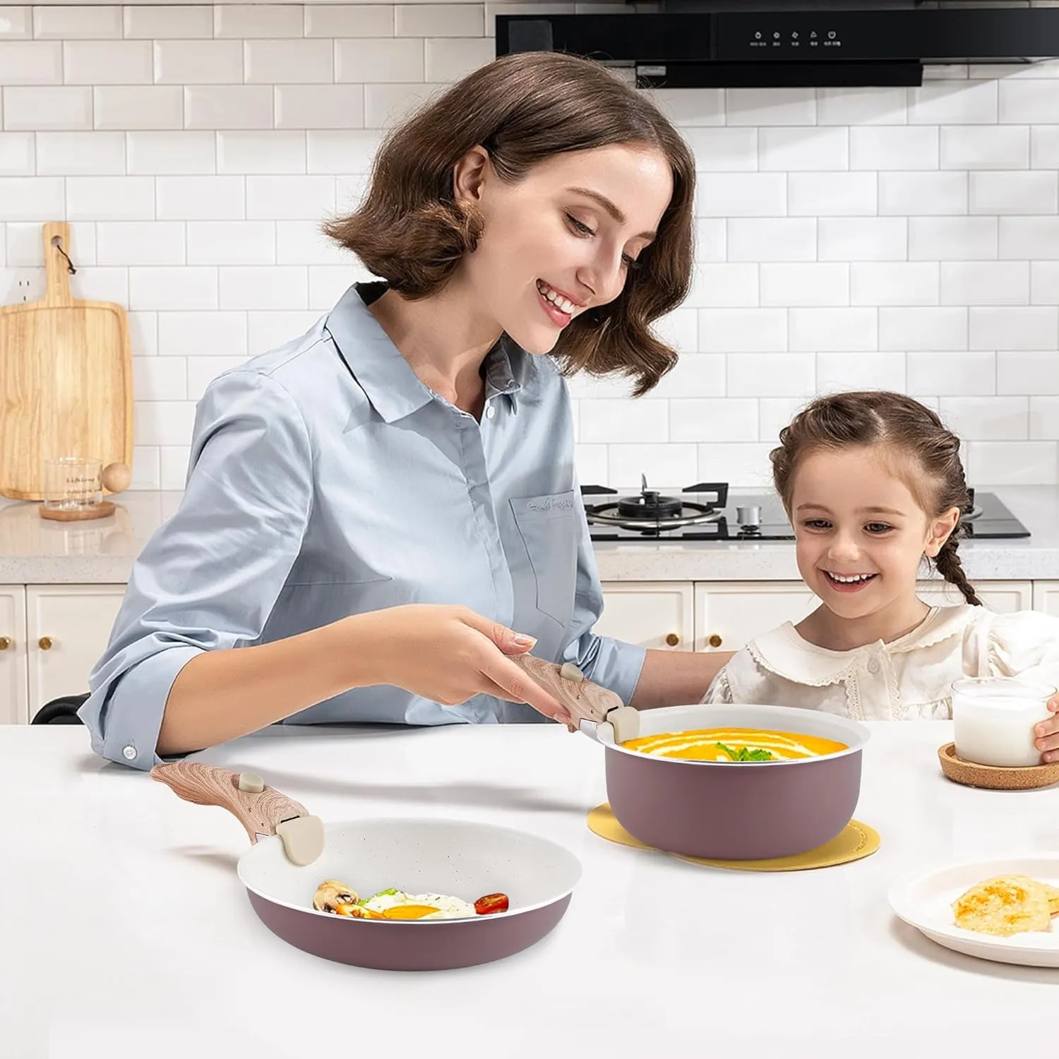 Pots and Pans Set Nonstick - YIIFEEO Kitchen Cookware Sets Detachable Handle Pot and Pan Set Removable Handle Camping Cooking Set, Oven Broiler Safe 550F Non Toxic Frying Pans for Cooking Pan Set Gift