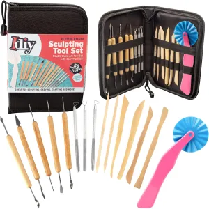 Pottery Tool Starter Kit - 15-Piece 26-Tool Beginner's Clay Ceramics Modeling Carving Sculpting Set -Arts and Crafts School Project, w Carrying Case, Birthday Gift for Kids, Summer Camp Activity
