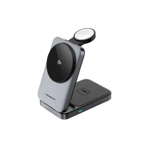 Powerology 3-in-1 Foldable Wireless Magnetic Qi2 Fast Charging Hub - Black