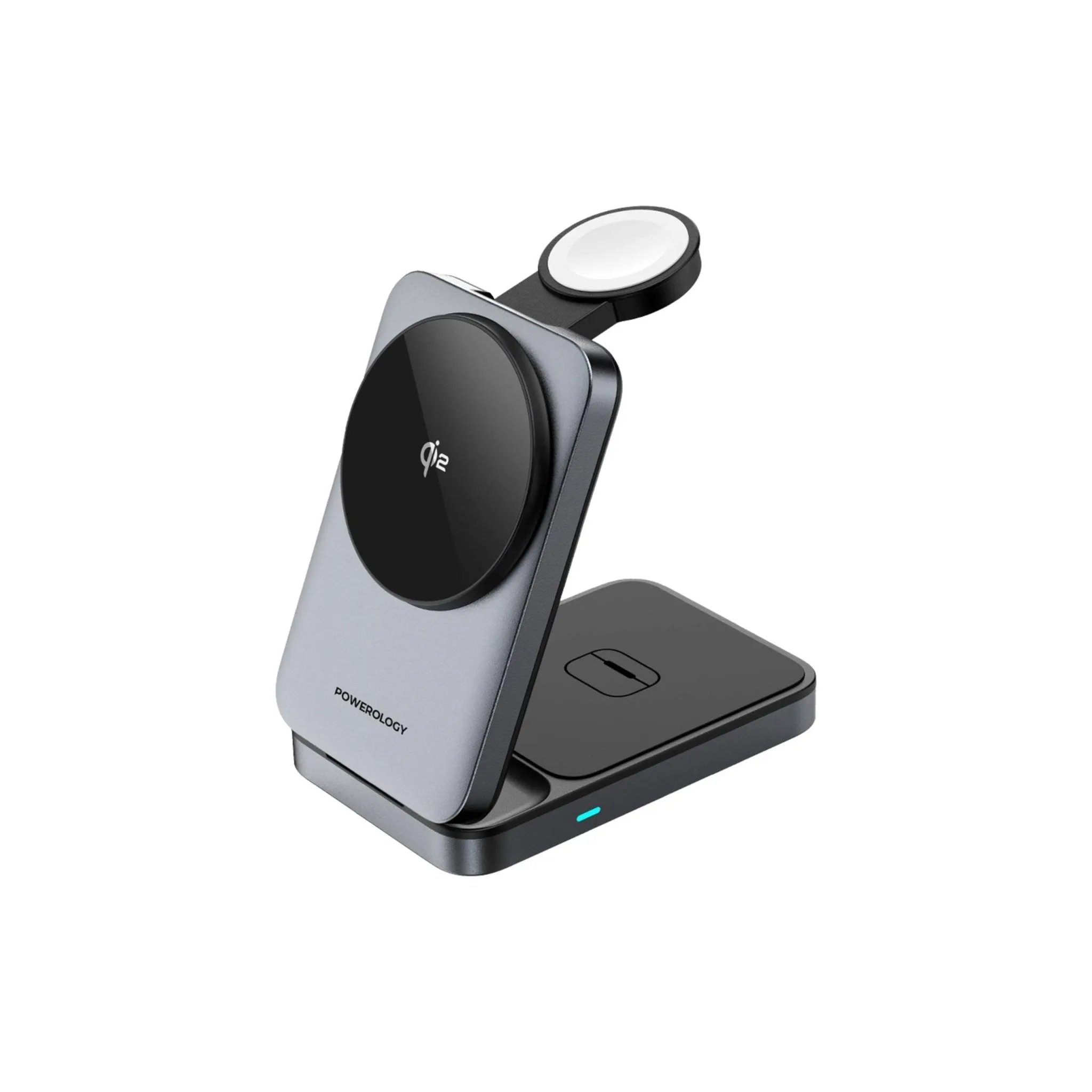 Powerology 3-in-1 Foldable Wireless Magnetic Qi2 Fast Charging Hub - Black