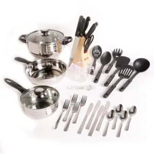 Prato 32 Piece All-In-One Stainless Steel Glass Lid Bakelite Handle Cookware Set