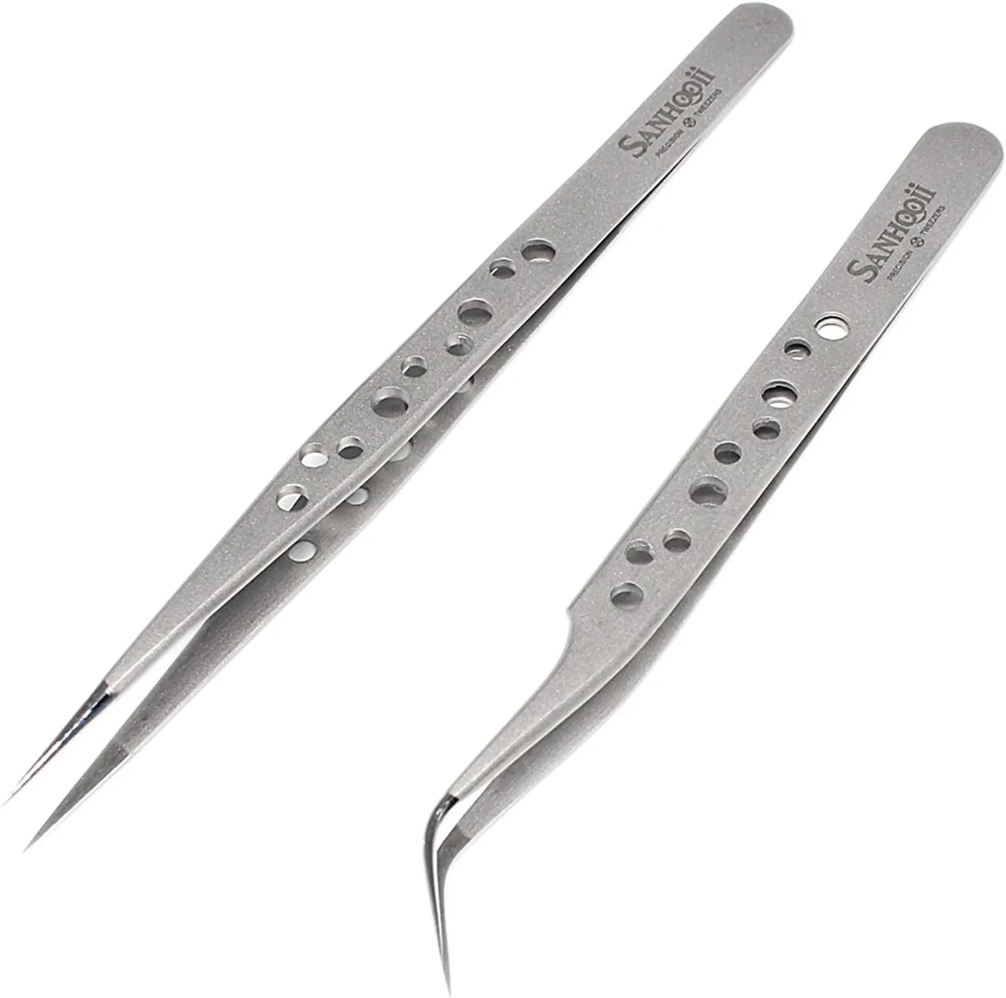 Precision Tweezers Stainless Eyebrow Tweezer Eyelash Extension Grafting Makeup Tools Bulk Antistatic ESD Presicion Tweezers Repair Wholesale ZM56 for Crafting, Jewelry, Electronics, and Lab Work(2in1)