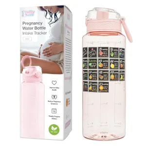 Pregnancy Water Bottle Tracker – Pregnancy Must Haves – Pregnancy Gifts for Expecting Mom – Pregnancy Essentials Nausea Relief – Weekly Stickers   Straw   BPA Free   Pink
