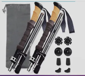 Premium Collapsible Trekking Poles - Ultralight Aluminum&Carbon Fiber Construction, Adjustable Height for Men&Women. Folding Nordic Walking Sticks with Comfortable Cork EVA Foam Grips.2pc Set