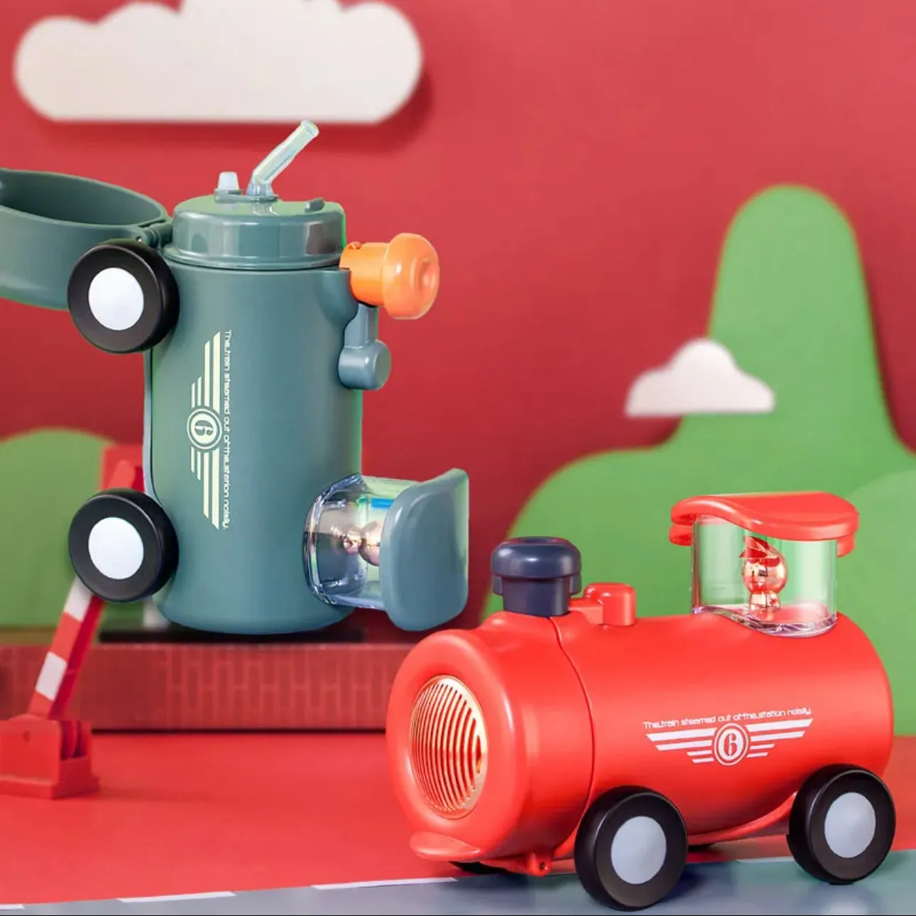 Premium Quality Train Engine Shape Steel Bottle with Straw