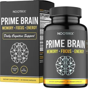 Prime Brain Nootropic Supplement | Supports Memory, Mental Focus, Cognitive Health & Energy | Promotes Healthy Mood & Brain Function | Ginkgo Biloba, Lion's Mane & L Theanine | 30 Capsules