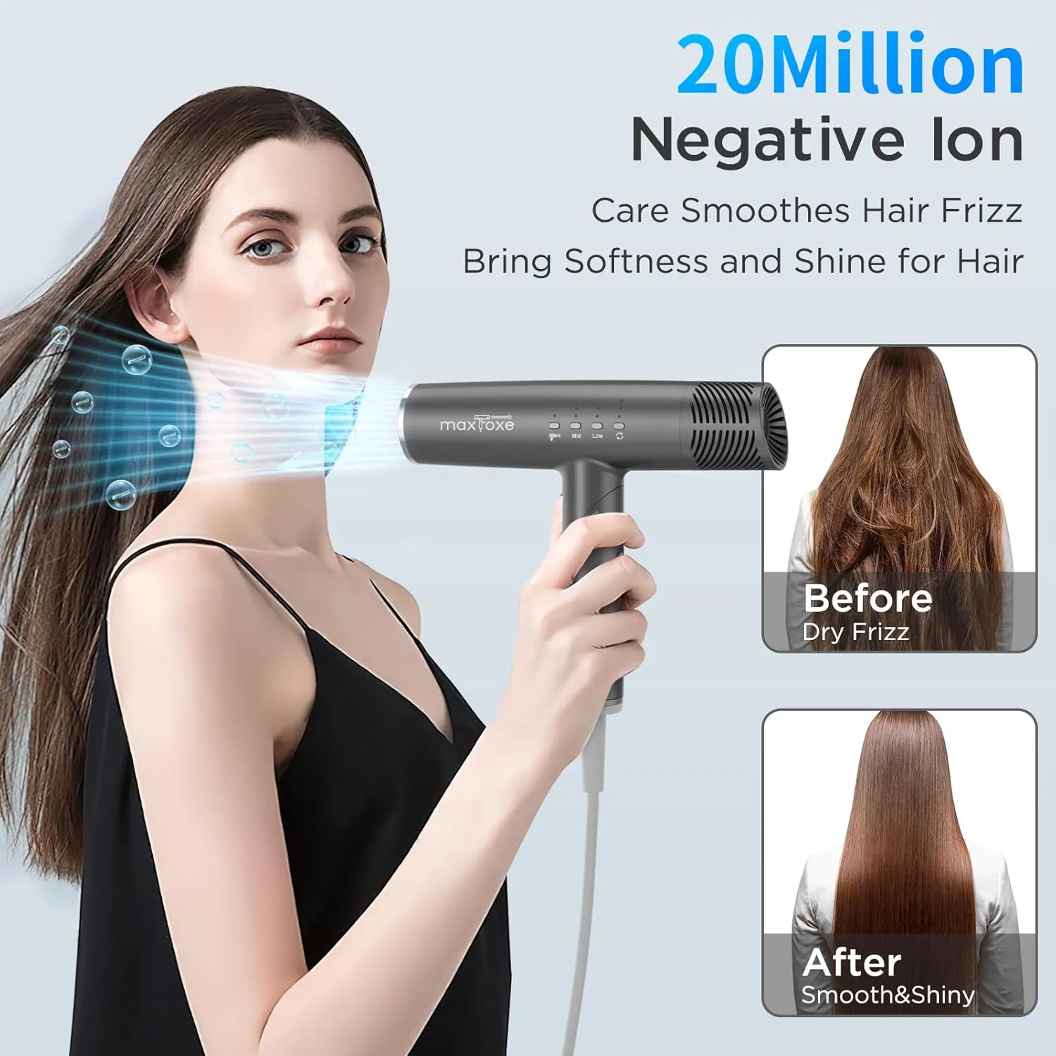 Professional Hair Dryer, Travel Blow Dryer Foldable Ionic Small High-Speed Brushless Motor 9 Modes Portable One Touch Switch with Concentrator Nozzle Attachment for Home, Hotel, Salon