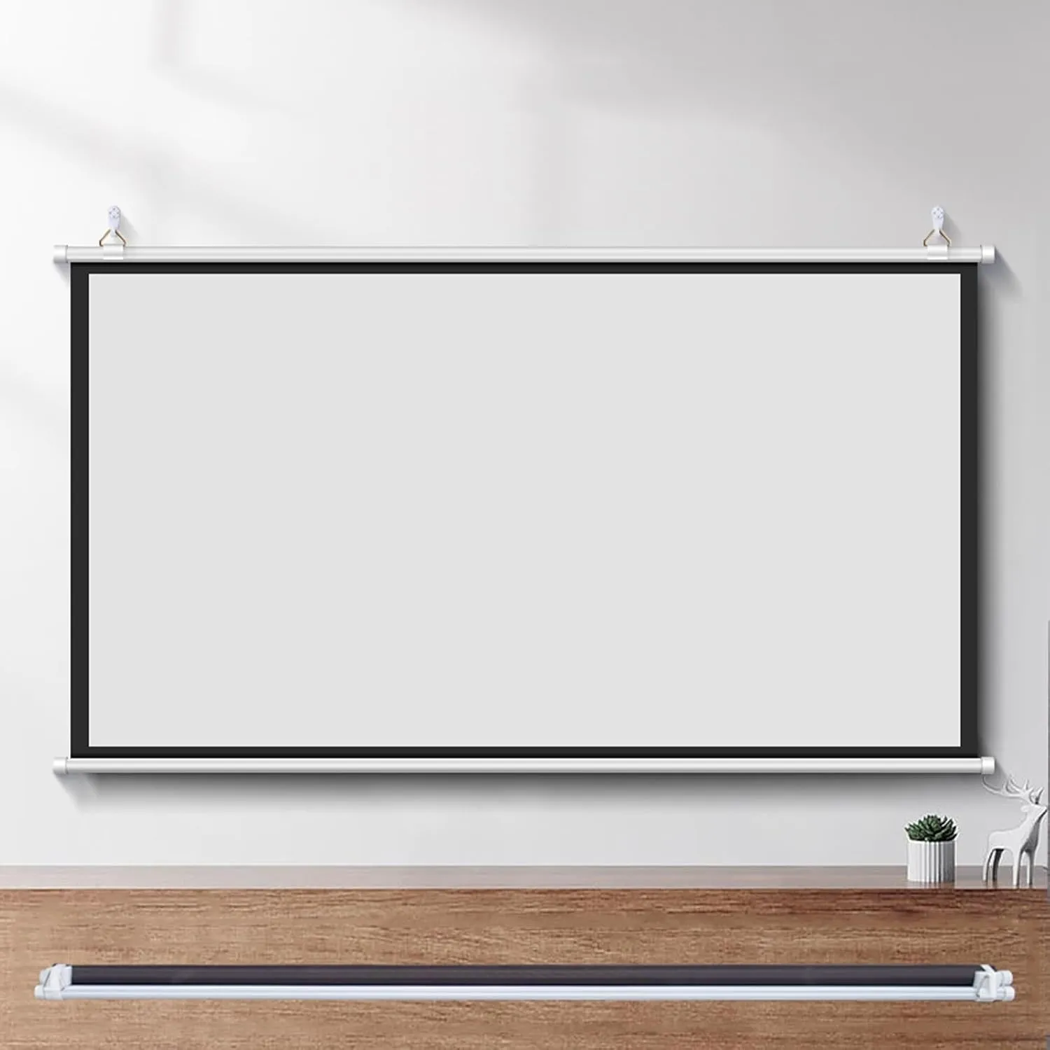 Projector Movies Screens, Pull Down Manual Projector Screen, Wall/Ceiling Mounted HD Screen Foldable Anti-Crease Portable, with Carry Bag(72"(16:9))