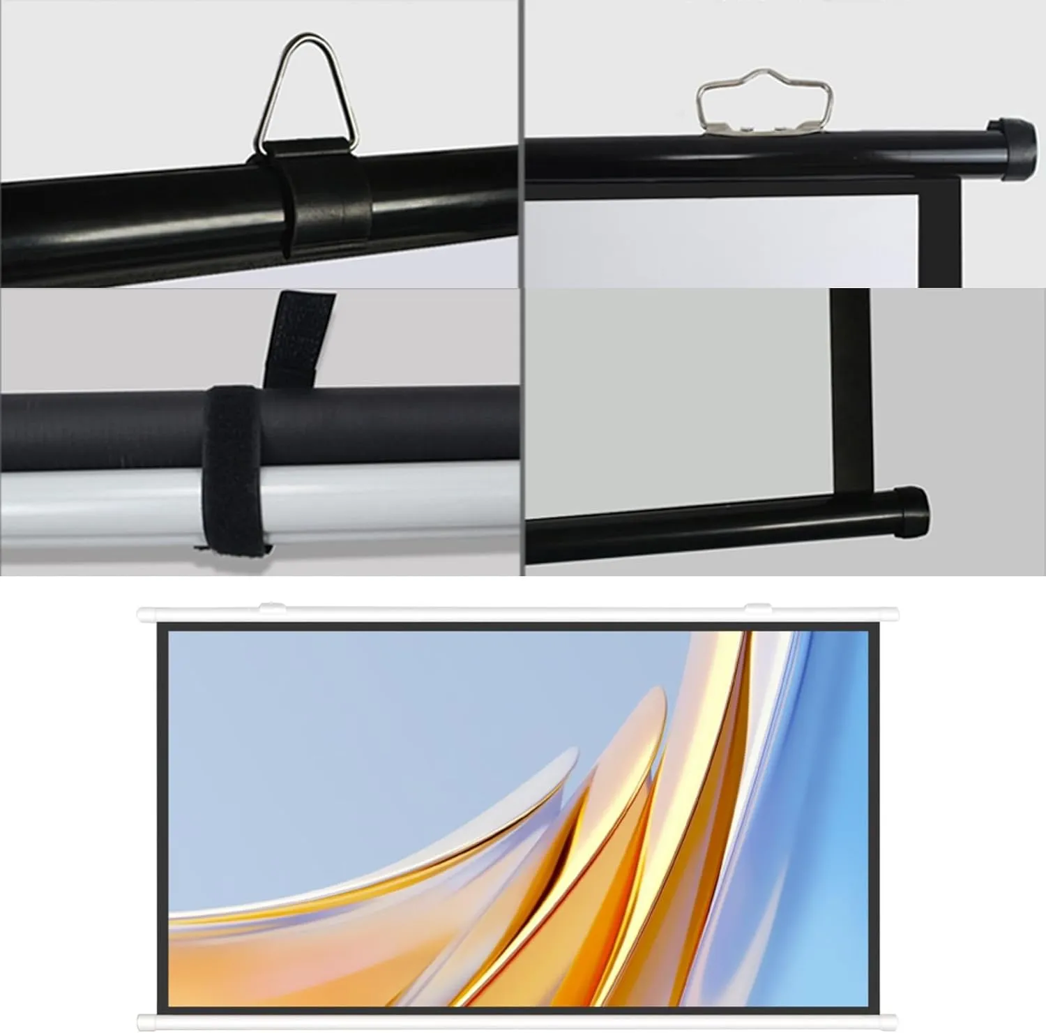 Projector Movies Screens, Pull Down Manual Projector Screen, Wall/Ceiling Mounted HD Screen Foldable Anti-Crease Portable, with Carry Bag(72"(16:9))