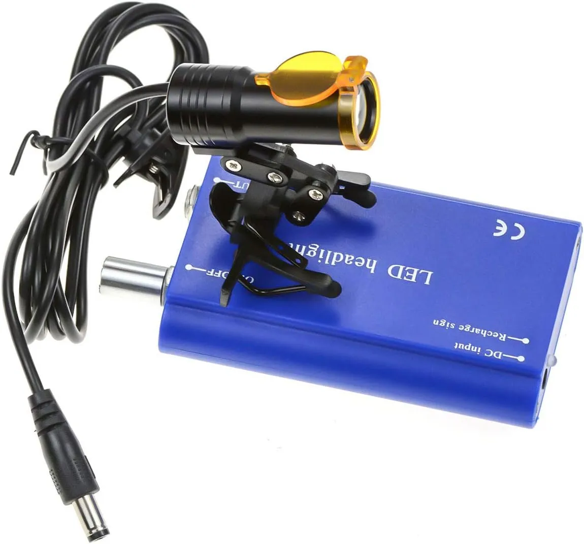 Protable LED Head Light Lamp for Binocular Loupe Metal Clip with Plastic Body for Fast Heat Dissipation (Blue)
