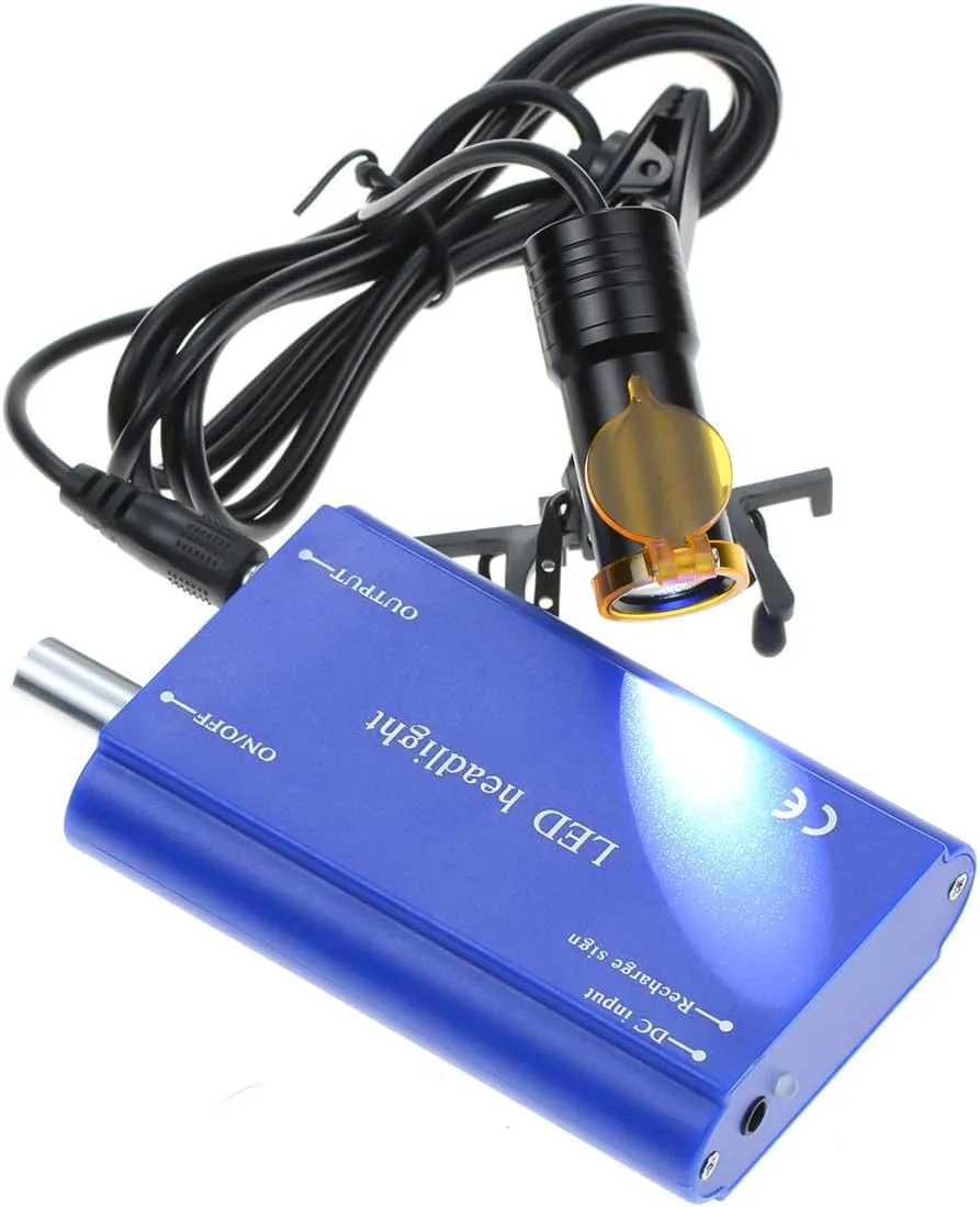 Protable LED Head Light Lamp for Binocular Loupe Metal Clip with Plastic Body for Fast Heat Dissipation (Blue)