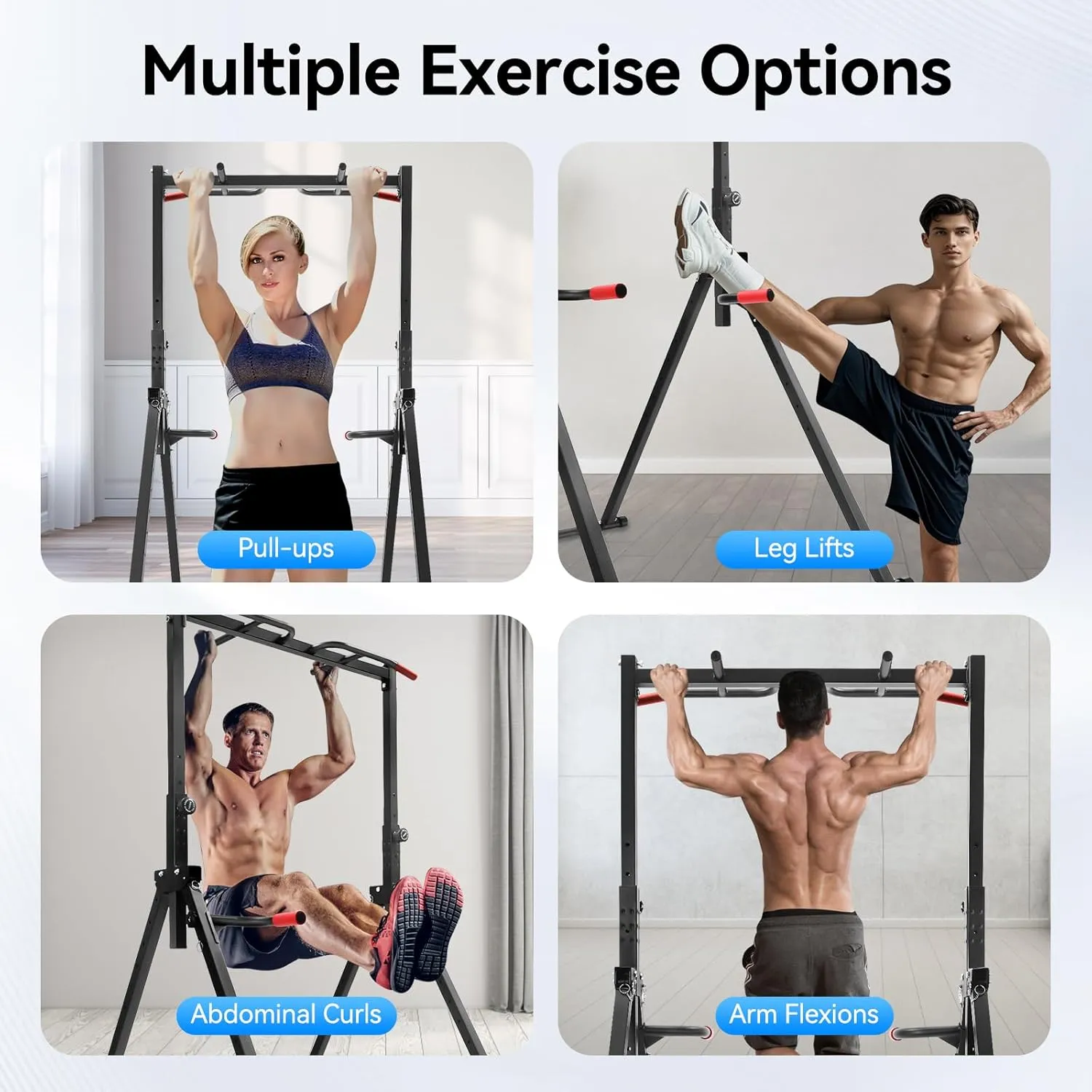 Pull Up Station, Triangular Power Tower Foldable Pull Up Bar Station, Height Adjustable Multi-Function Tower Workout Dip Stand for Home Gym Strength Training Equipment