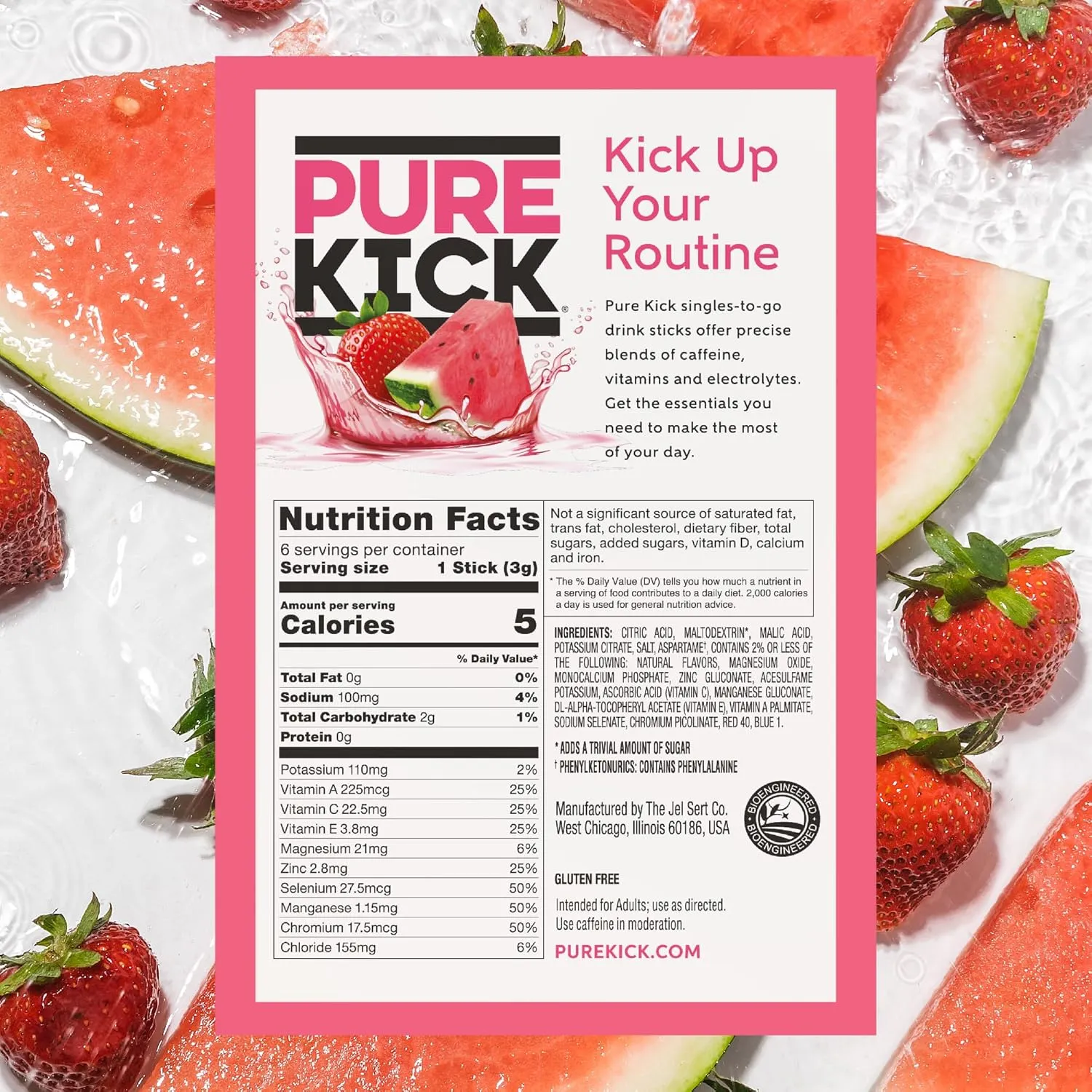Pure Kick Hydration Singles To Go Drink Mix, Strawberry Watermelon, Includes 12 Boxes with 6 Packets in each Box, 72 Total Packets