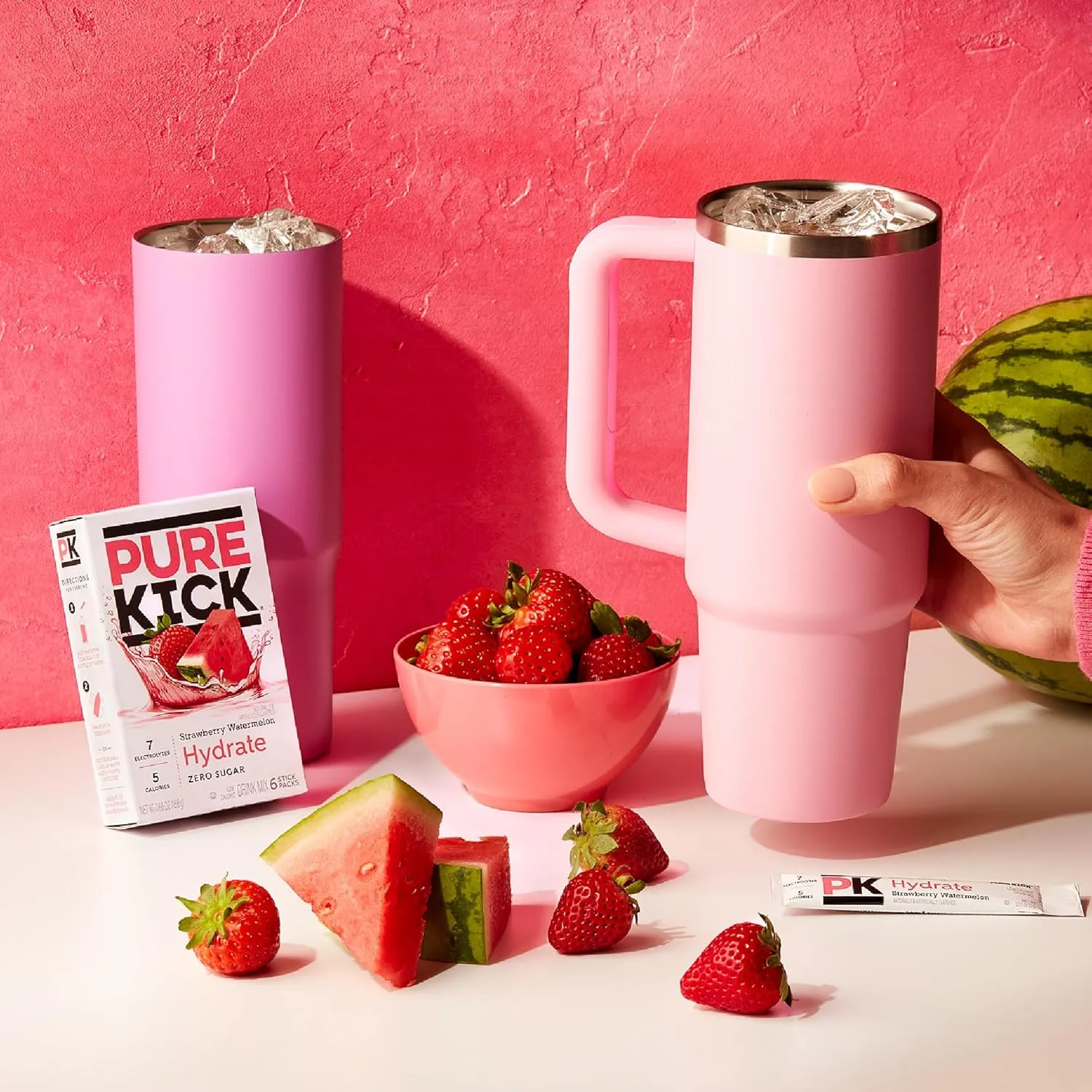 Pure Kick Hydration Singles To Go Drink Mix, Strawberry Watermelon, Includes 12 Boxes with 6 Packets in each Box, 72 Total Packets
