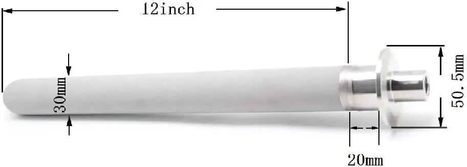 QiiMii Stainless Steel 1.5" Tri-Clamp Aeration Stone, 2 Micron, 12" Length, 1/4" NPT Female CO2 Inlet