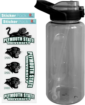 R and R Imports 64oz Water Bottle with Plymouth State University Waterproof Stickers Officially Licensed 4-Pack