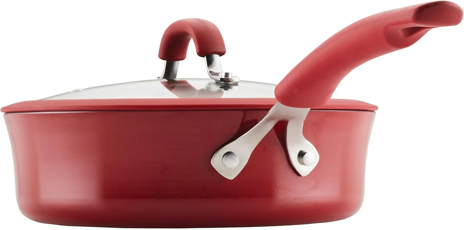 Rachael Ray Cook   Create Nonstick Sauté Pan with Lid, 3 Quart, Red