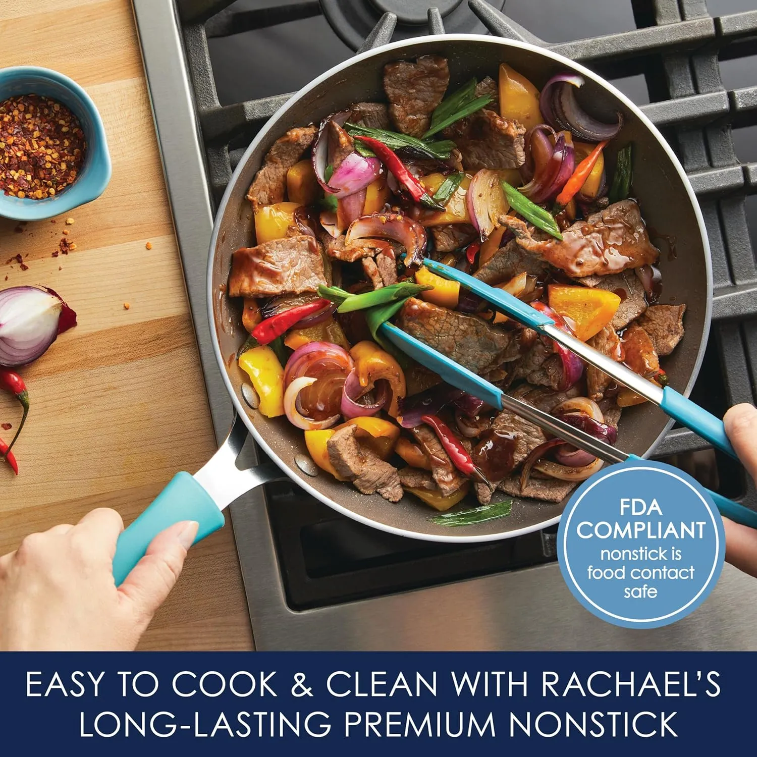 Rachael Ray Cook   Create Nonstick Stir Fry Pan/Wok, 10.5 Inch, Agave Blue
