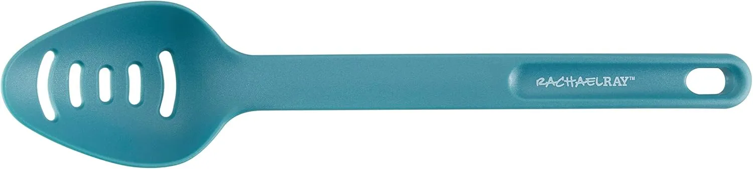 Rachael Ray Cucina Nylon Nonstick Utensils/Fish Turner, Spatula, Solid and Slotted Spoons, 4 Piece, Agave Blue