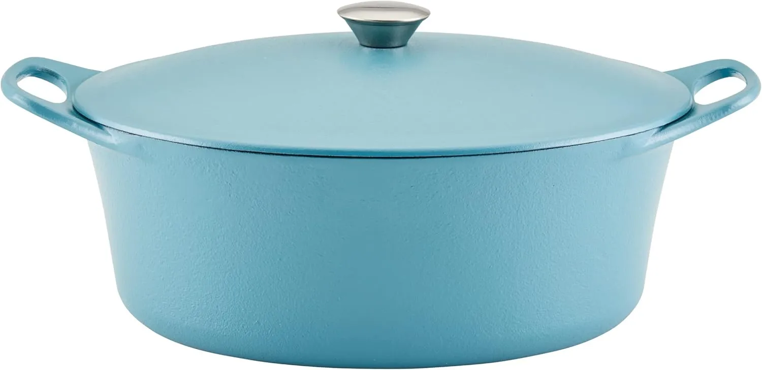 Rachael Ray NITRO Cast Iron Dutch Oven, 6.5 Quart, Agave Blue