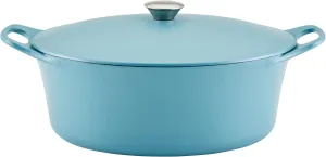 Rachael Ray NITRO Cast Iron Dutch Oven, 6.5 Quart, Agave Blue