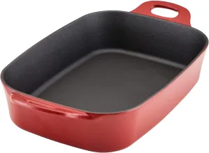 Rachael Ray NITRO Cast Iron Roasting Lasagna Pan/Baking Dish, Roaster/Rectangular, 9 Inch x 13 Inch, Red