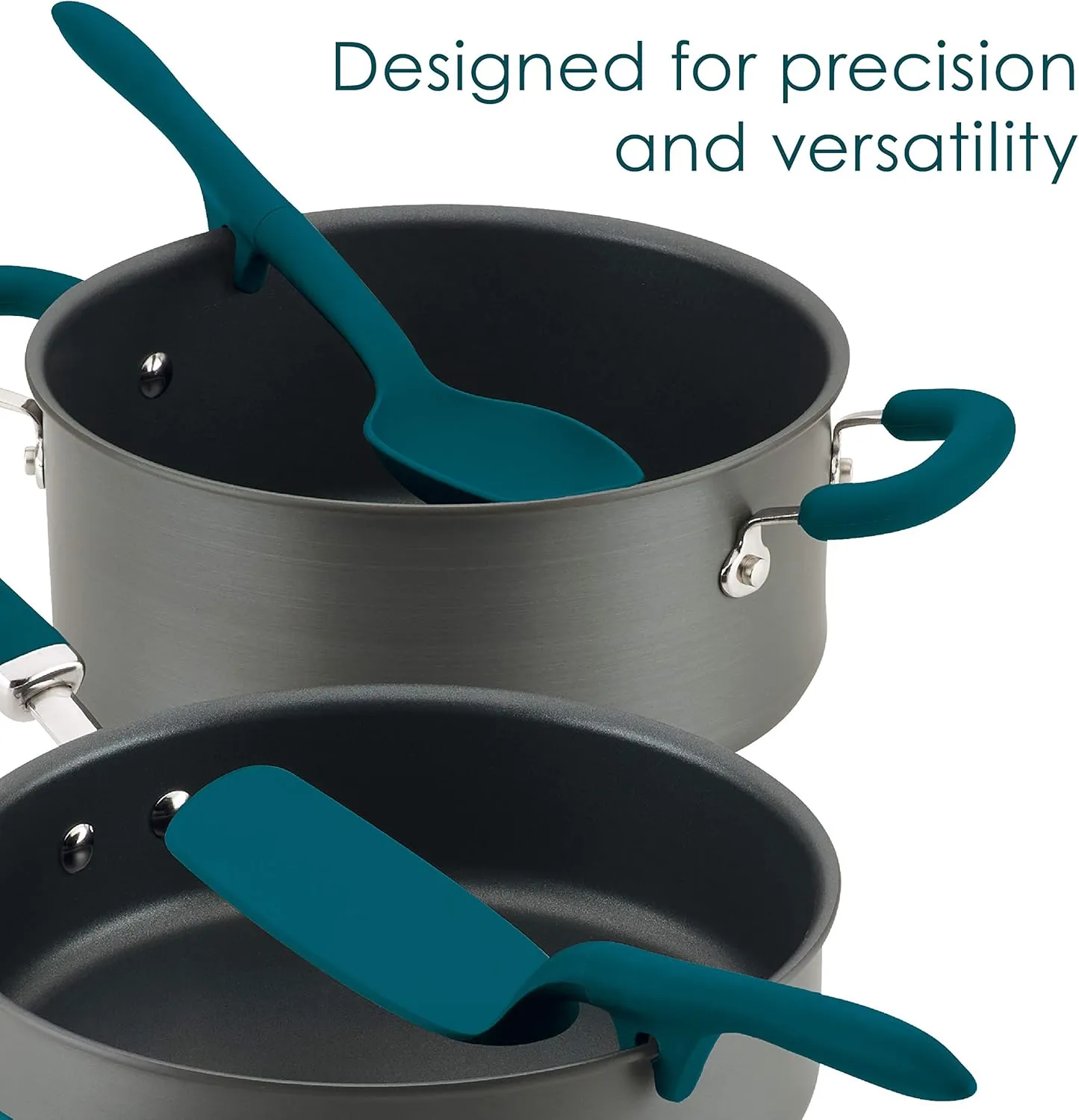 Rachael Ray Tools and Gadgets Spoon, Slotted and Solid Turners Set/ Cooking Utensils - 3 Piece, Teal Blue