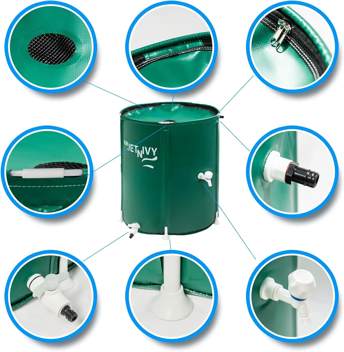 Rain Barrel Upgrade Anti-Collapse Collapsible Rainwater Collection System,Portable Water Storage Tank,Garden Water Catcher(Green,50G)