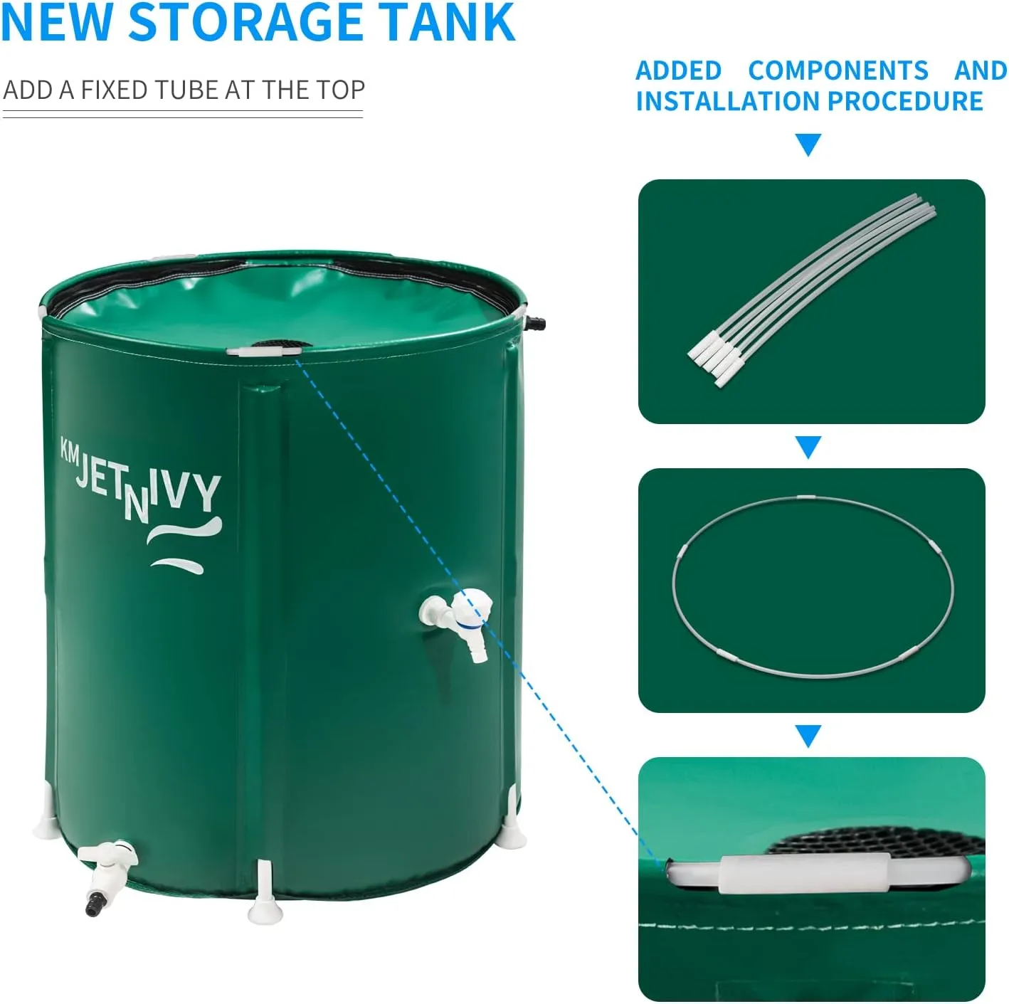 Rain Barrel Upgrade Anti-Collapse Collapsible Rainwater Collection System,Portable Water Storage Tank,Garden Water Catcher(Green,50G)